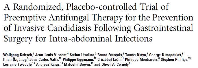 INTENSE STUDY Double blind placebo controlled study in patients following surgery for intrabdominal infections hospitalized in the ICU