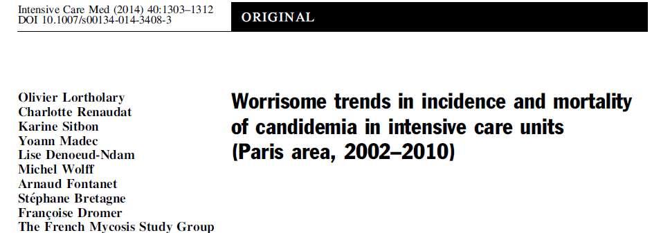 24 tertiary hospitals in Paris 1,206 ICU candidemias (48,5%) Mortality 40->50% 50% use of echinocandins Previous echinocandin use