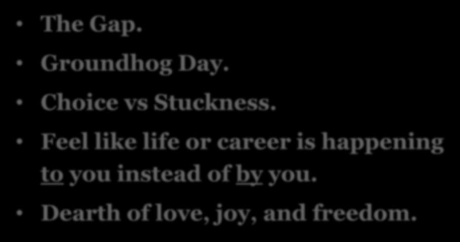 Topics Best Addressed with Coaching The Gap. Groundhog Day. Choice vs Stuckness.