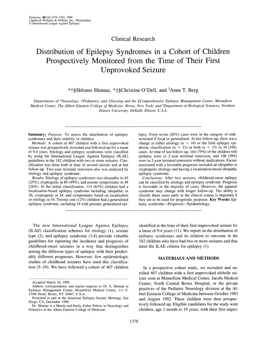 Epilepsiu, 4( ):378-383, 999 Lippincott Williams & Wilkins, Inc.