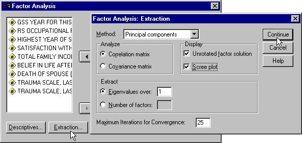 Specify the Extraction Method and Number of Factors Second, select 'Principal components' from the 'Method' drop down menu. Third, mark the 'Correlation matrix' option in the 'Analyze' panel.