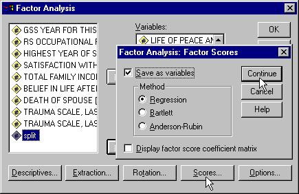 Requesting the Factor Scores Second, we mark the 'Save as variables' checkbox in the 'Factor Analysis: Factor Scores' dialog.