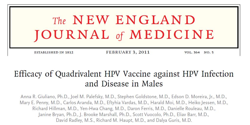 anal intraepithelial neoplasia Greatest benefit before onset of sexual activity / infection with HPV No protection against types with which already infected at time of vaccination Some partial cross
