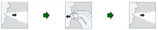 Press the green piercing button once until it is flat (flush) against the base, then release. 4. Breathe out completely.