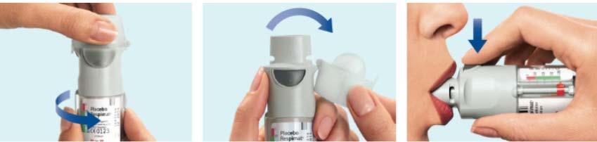 Soft Mist Inhaler (Respimat) Spiriva, Combivent, Stiolto, Striverdi 1. Turn while cap is closed. Turn the clear base in the direction of the arrows on the label until it clicks (half turn) 2.