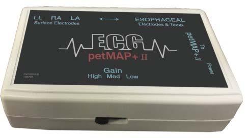 4) Adjust the gain, if necessary. If the signal is too low, the ECG signal may not be detected, if too high the petmap+ii will display a message to reduce the gain.