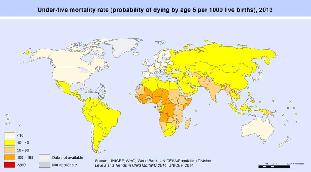The under-5 mortality rate measures the probability that a child will die before reaching the age of 5
