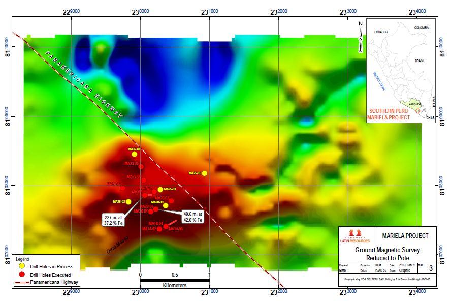 Figure 3 Drill Holes at Mariela plotted on
