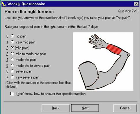 Figure 1 shows as an example the screen for the forearm region.