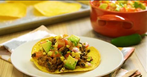 Recipe of the Month Turkey and Bean Tostadas with Avocado-Tomato Salsa Baked tortillas hold the same appeal as their fried counterparts in this tostada recipe crunchy and delicious.