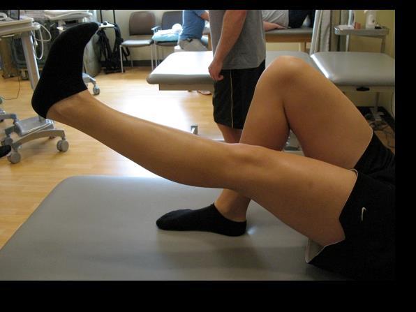 KNEE STRENGTHENING Straight Leg Raises While lying flat on a table with the injured knee straight, tighten quadriceps muscles firmly.