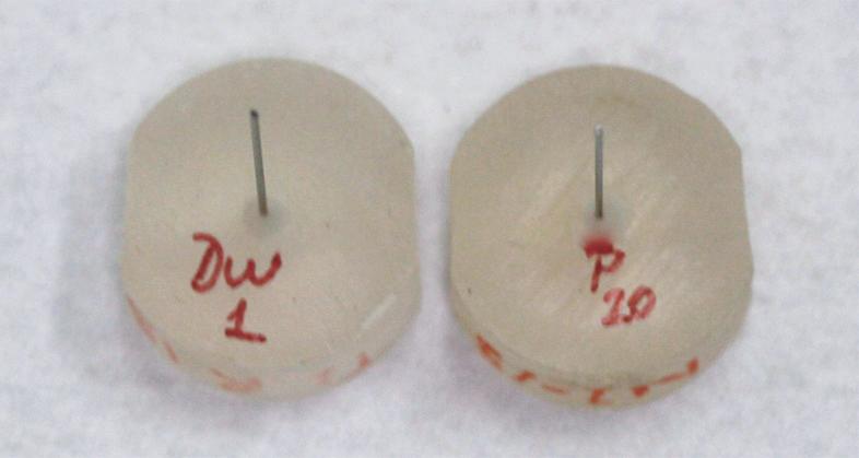 After curing, the teeth were stored in distilled water at room temperature for 24 hours before testing.