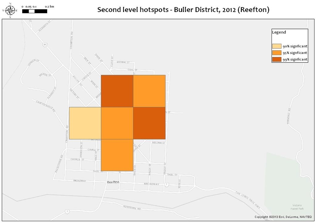 Figure 4 Second level hotspots for the Reefton in