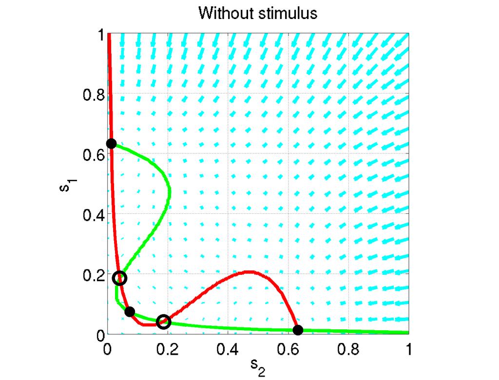 Figure 4: Phase space representation of model. Model prior to application of stimulus.
