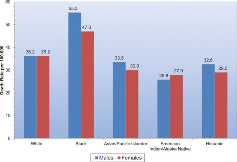 Age-adjusted death rates for stroke by sex and race/ethnicity, 2011. Dariush Mozaffarian et al. Circulation. 2015;131:e29-e322 Copyright American Heart Association, Inc. All rights reserved.