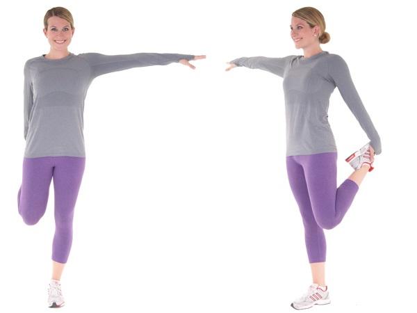 Begin in the upright position with your legs hip-width apart and arms raised overhead, now bend your right hand from the elbow so that he right palm touches the upper back and clasp your right elbow