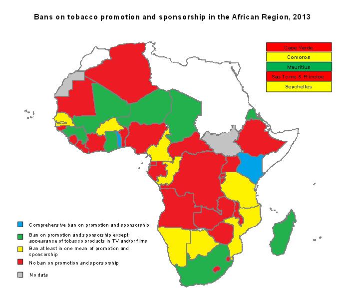 22 countries in the African Region have a ban on tobacco promotion and sponsorship.