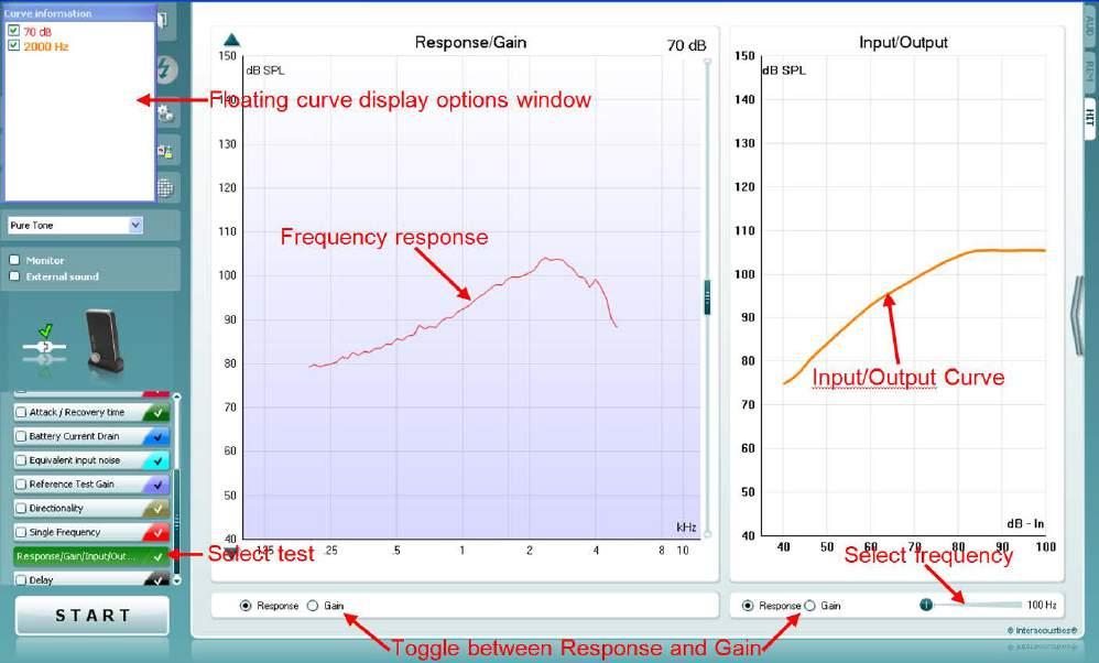 Callisto Additional Information Page 266 Response/Gain/Input/Output The Response/Gain/Input/Output is a combination screen showing the frequency curve, gain curve (one or both) and input/output