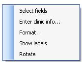 Callisto Additional Information Page 319 2 Clinic information. a. Select fields pops up the Select fields window where you select which items are to be shown in the clinic information element.