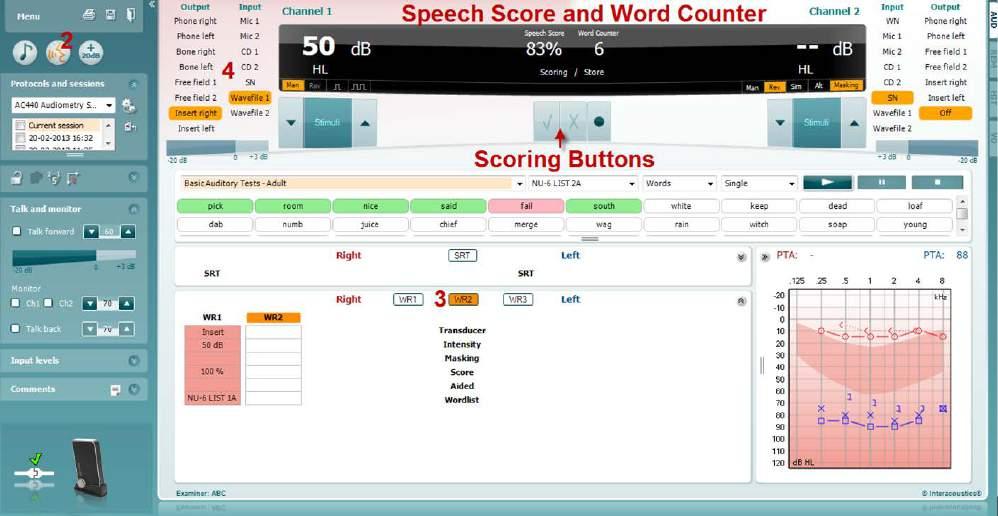 Callisto Additional Information Page 30 Word Recognition (WR) in table mode The Word Recognition score determines the patient s discrimination ability expressed in a percentage.