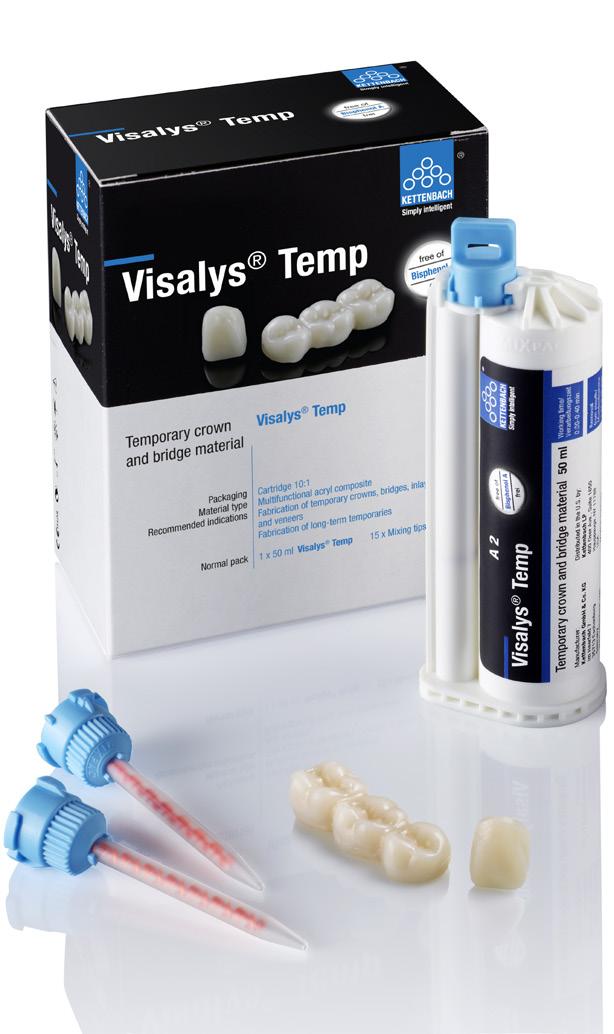 Restorative materials Temporary restoration Visalys Temp free of Bisphenol A For strong temporary crowns and bridges.