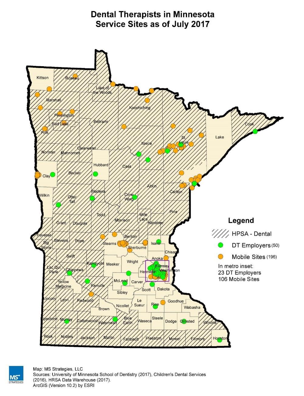 MN: Increasing Access to Care Higher proportion of DTs in rural areas than other health professions DTs provide services at 370 mobile dental sites