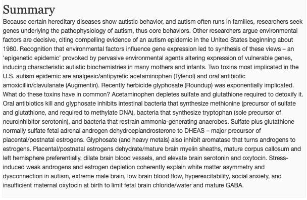 Peter Good February 2018 Argues that Autism is caused by environmental factors Tylenol,
