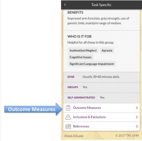 Outcome Measures Outcomes categorized for Impairment Activity Participation Quality