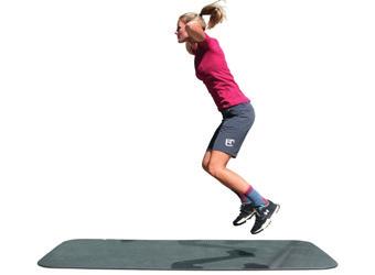 your neck, lower your hips down below your knee; make short forward jumps, always