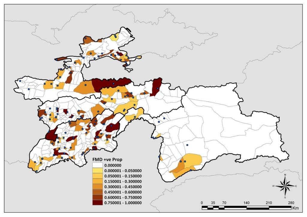 Tajikistan Province Positive/ Observed [True] Within-District Within-Village 95% CI No Sampled Seroprevalence Prevalence Range Prevalence Range DRD 220/512 54.75% [54.94%] 52.77% to 56.72% 3.