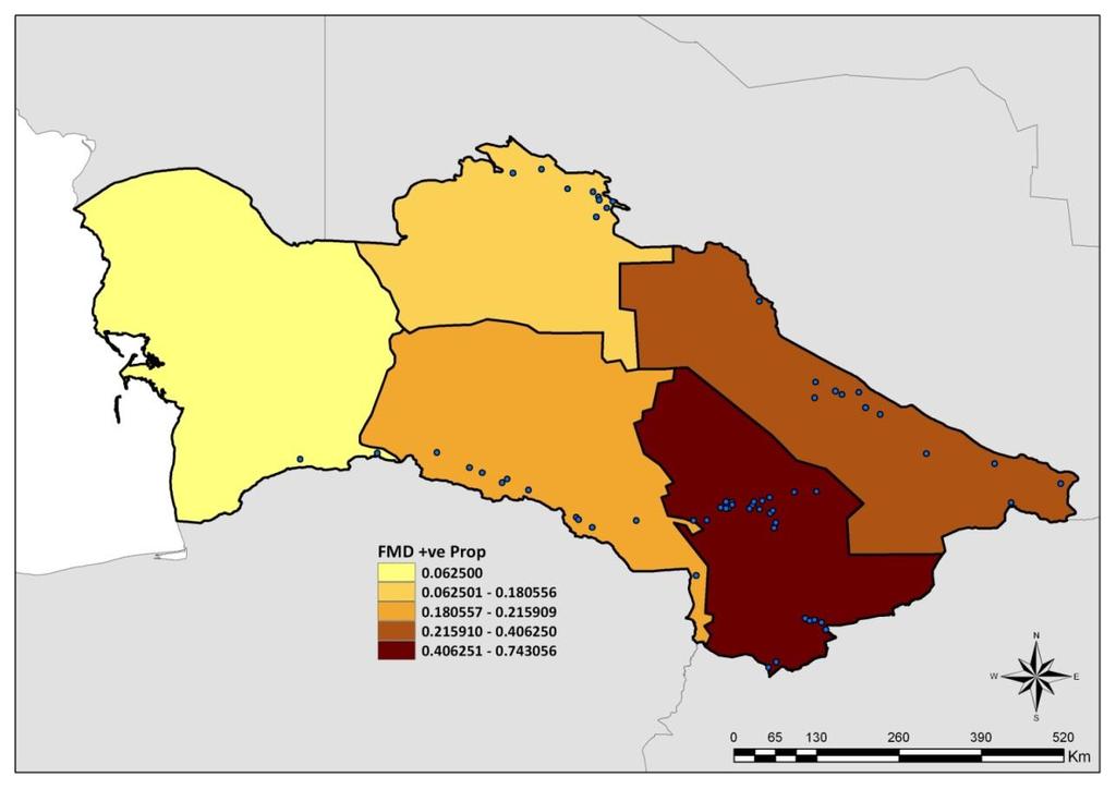 Turkmenistan Province Positive/ Observed [True] Within-District Within-Village 95% CI No Sampled Seroprevalence Prevalence Range Prevalence Range Ahal 38/176 14.07% [13.89%] 13.43% to 14.74% 0% to 31.