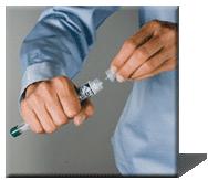 The DuoDote Auto-Injector is now ready to be administered. Select Site and Inject 4. The injection site is the mid-outer thigh area. The DuoDote Auto-Injector can inject through clothing.