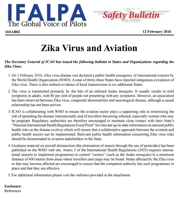 Zika Virus Aviation Sources: