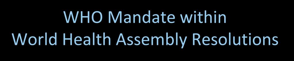 WHO Mandate within World Health Assembly Resolutions 2005 WHA58.22: Cancer Prevention and Control: treating pain with opioid analgesics 2014 WHA67.