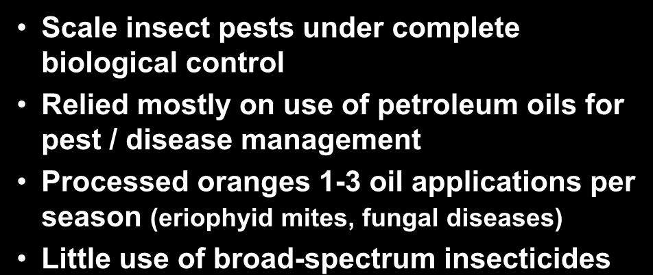 pest / disease management Processed oranges 1-3 oil applications per