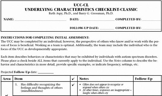 1 UCC-CL for Autistic Disorder UCC-EI 1 Early Intervention Individual Strengths and Skills Inventory 2 Social Behavior, Interests, and Activities