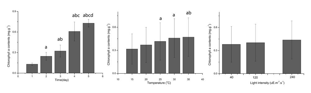 2.2 Chla measurements. To monitor the effects of different temperatures and light intensities on the growth of D. vinealis, the contents of Chla was assayed.