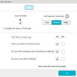 [Fig ] Select Auto Fall Alert under Status to change the Fall Detection Sensitivity and complete the Fall Risk Screening with your patient.