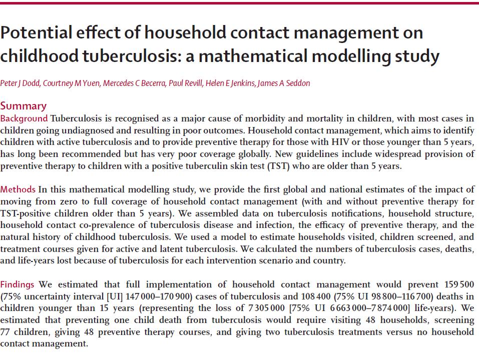 Effect of household TB contact management Highlights Full implementation of household contact management in children <