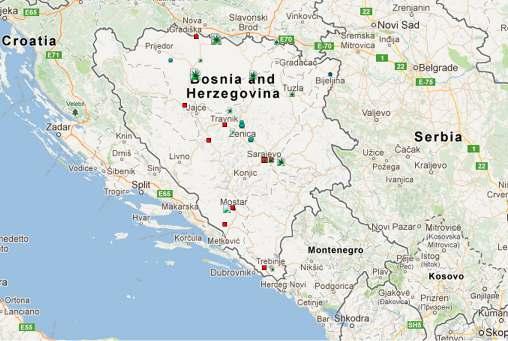 Map 35: Drug seizures in Bosnia and Herzegovina (2011 2012) Heroin, Opium, Cannabis, Cocaine, Amphetamine Source: Ministry of Security of Bosnia and Herzegovina; joint online platform of AOTP and