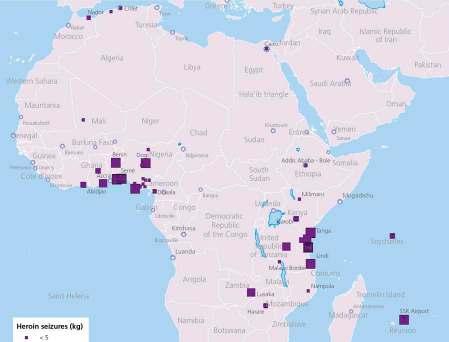 Map 9: Heroin seizures reported in Africa (2010 2012) Source: Misuse of Licit Trade for Opiate Trafficking in West and Central Asia, 2012, UNODC.