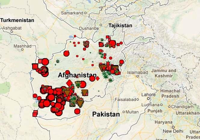 Map 12: Drug and precursor seizures in Afghanistan (2012) Heroin, Opium, Cannabis, ATS, Precursors Source: Joint online platform of AOTP and Paris Pact, http://drugsmonitoring.unodc roca.org.