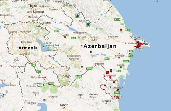Map 29: Drug seizures in the Republic of Azerbaijan (2011 2012) Heroin, Opium, Cannabis, Cocaine Source: joint online platform of AOTP and Paris Pact, http://drugsmonitoring.unodc roca.org.