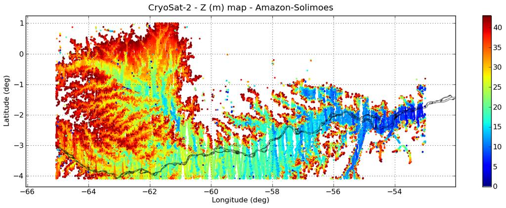 Downstream Amazon & Solimões rivers (SARin) Extracted data + main river bed