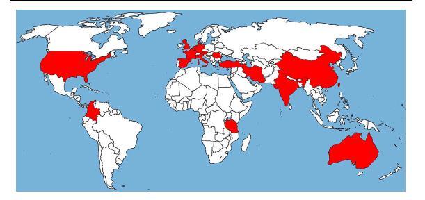 Drug Resistant Aspergillus fumigatus: Shaded areas show countries reporting A.