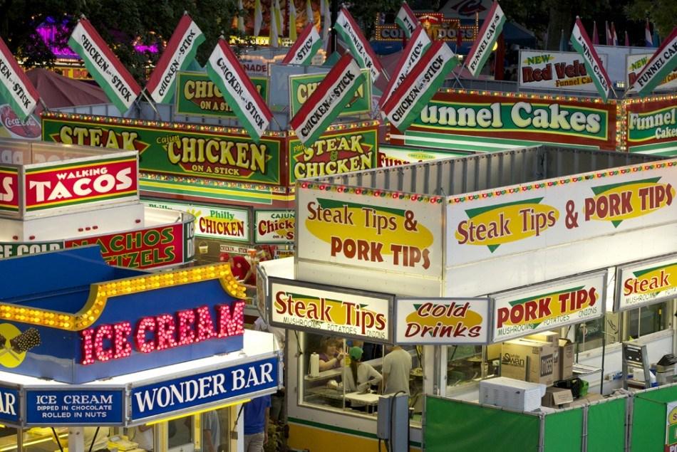 Big portions with lots of sugar and fat calories characterize many of the foods we traditionally associate with fairs.