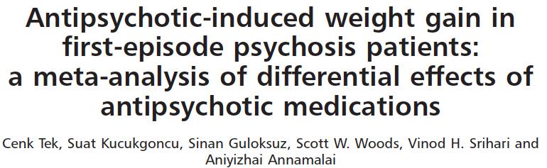 Mean weight differences (kg) between placebo and antipsychotic