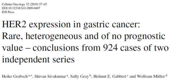 HER2 status in gastric cancer (prognostic and/or preditive