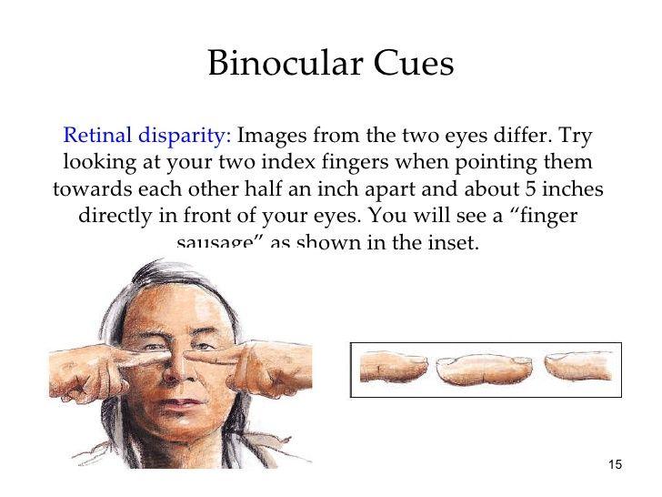 Binocular Depth Cues Depend upon the movement of both eyes Convergence is the process by which your eyes turn inward to look at nearby objects