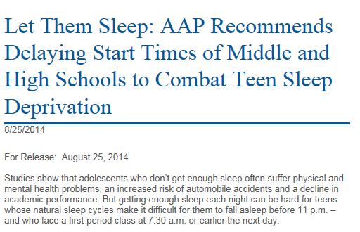AAP Recommendation: Delay School Start Time
